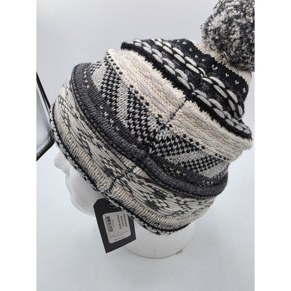 NEW ~ Rag & Bone Annalise Beanie Black White Geometric Pom Pom Wool Blend Womens - Picture 4 of 7